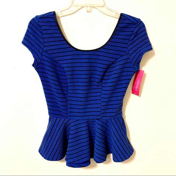 Xhilaration Peplum Striped Top Blue/Black Medium - Picture 6 of 6